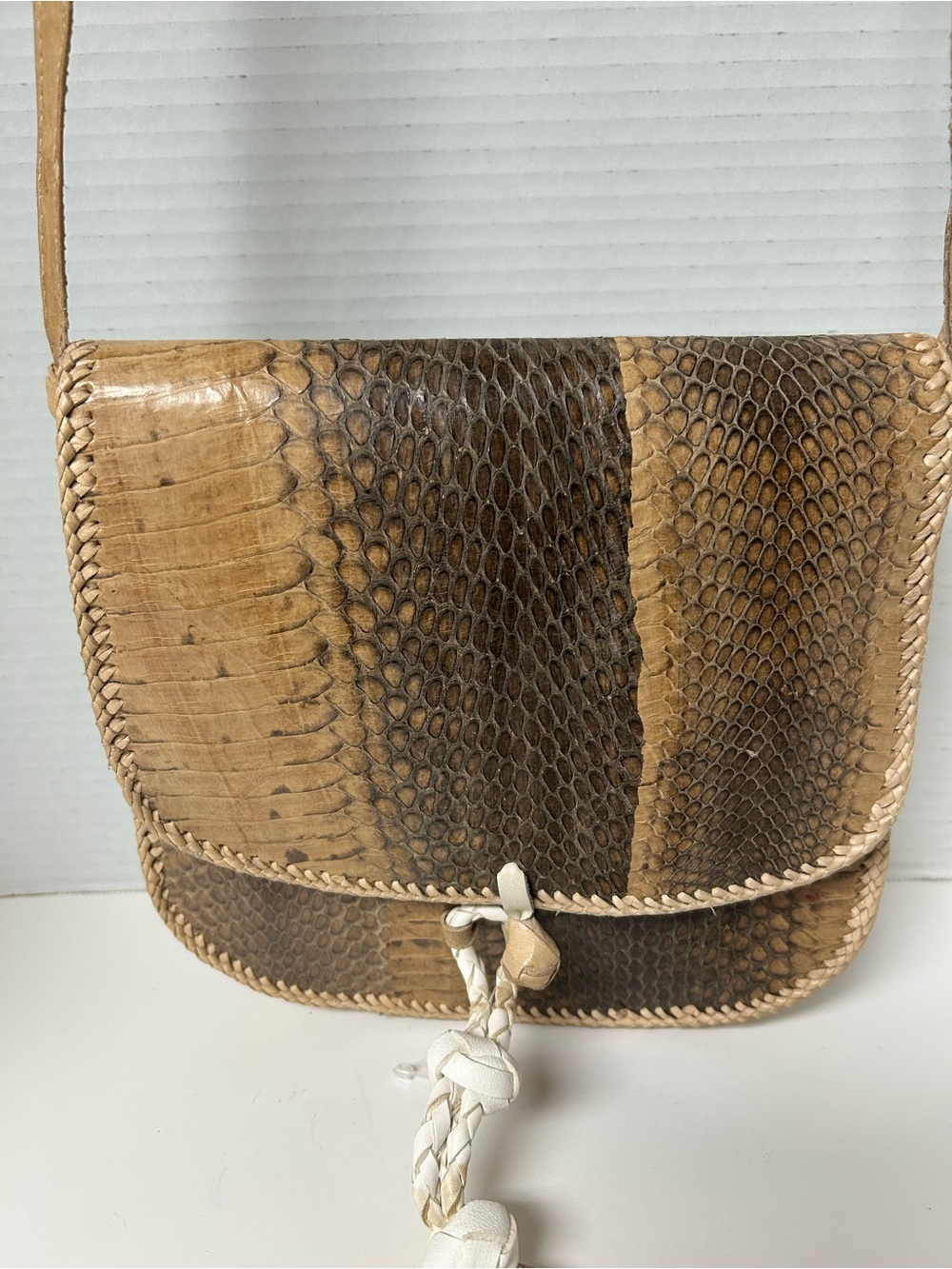 Handcrafted Real Snake Skin Shoulder Bag Brown/Tan Crossbody Boho Artsy Boho